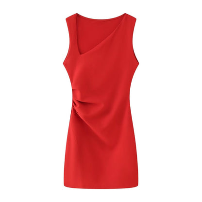 Vestido corto plisado informal de primavera y verano para mujer