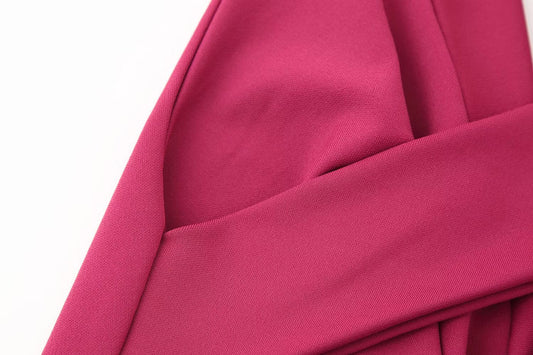 Vestido elegante de primavera para mujer, color rojo rosa y de alta calidad.