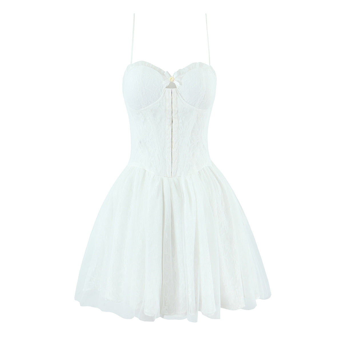 Vestido de encaje bordado con cintura moldeada, sexy, fresco, dulce y picante para vacaciones de primavera y verano.
