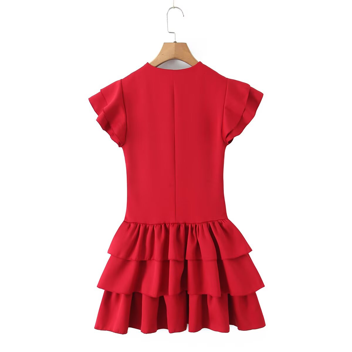 Vestido de verano para mujer, sexy, con mangas voladoras, con cordones, ajustado, de retazos, de color liso y escalonado