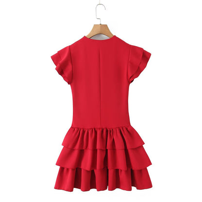 Vestido de verano para mujer, sexy, con mangas voladoras, con cordones, ajustado, de retazos, de color liso y escalonado