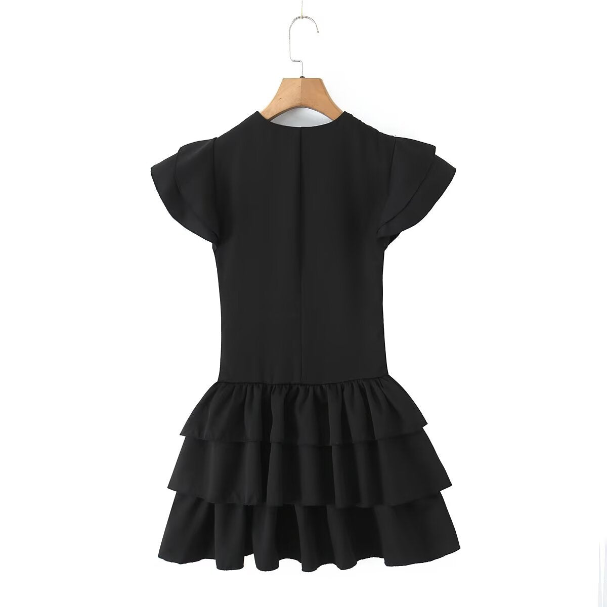 Vestido de verano para mujer, sexy, con mangas voladoras, con cordones, ajustado, de retazos, de color liso y escalonado