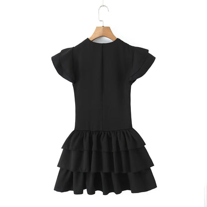 Vestido de verano para mujer, sexy, con mangas voladoras, con cordones, ajustado, de retazos, de color liso y escalonado