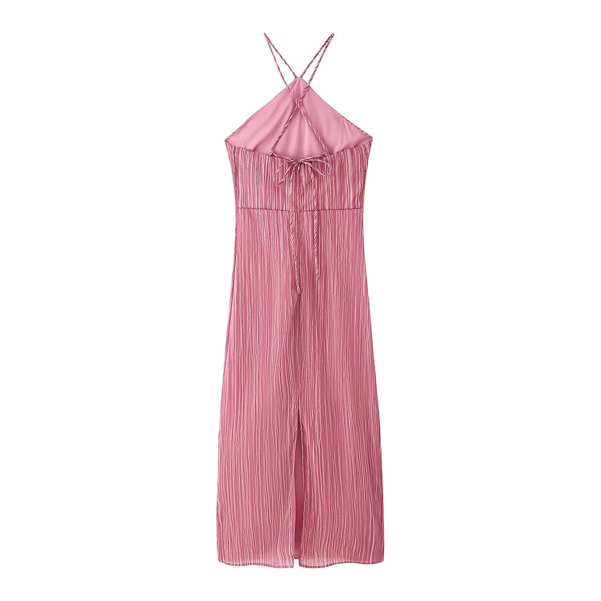Vestido de primavera y verano para mujer, sexy, ajustado, con cuello halter y encaje texturizado.