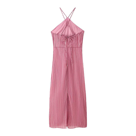 Vestido de primavera y verano para mujer, sexy, ajustado, con cuello halter y encaje texturizado.