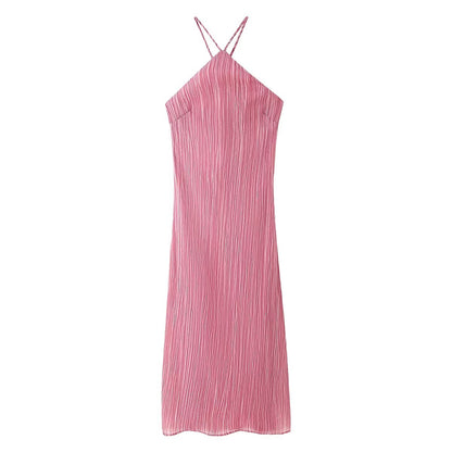 Vestido de primavera y verano para mujer, sexy, ajustado, con cuello halter y encaje texturizado.