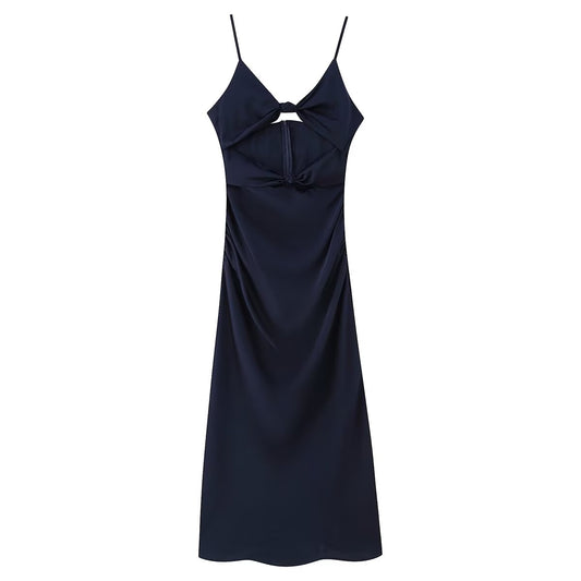 Vestido de tirantes hueco adornado con nudo retorcido de primavera