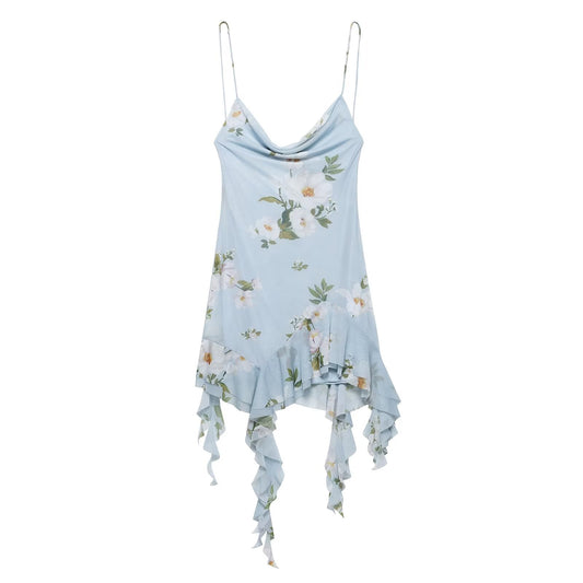 Women Clothing Printing Silk Net Short Dress
