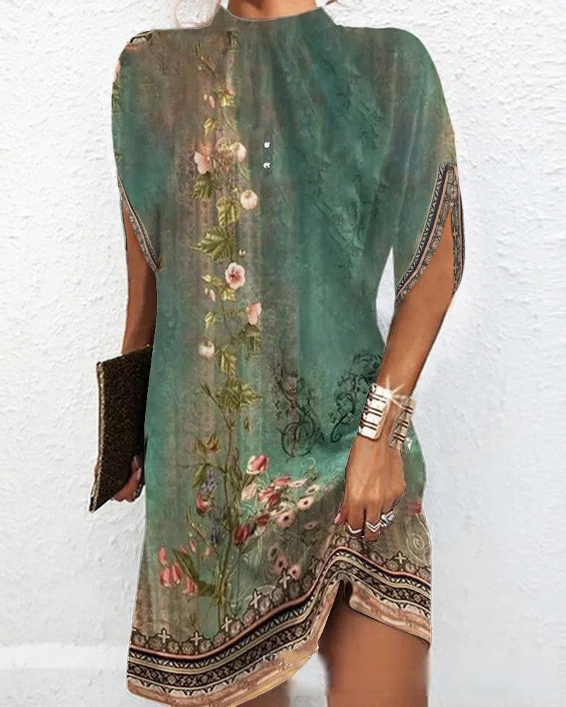 Round Neck Loose Bat Sleeve Dress