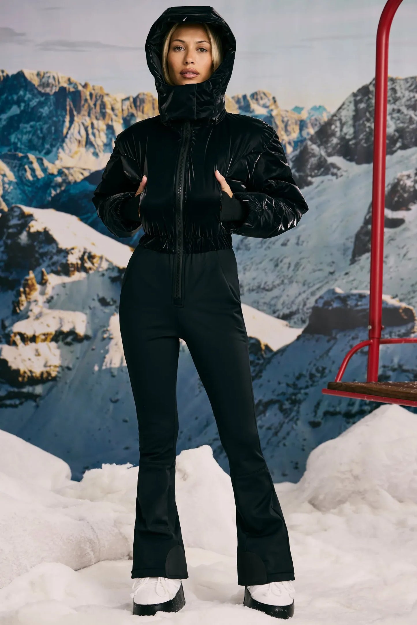 Fleece-Lined Hooded Ski Suit in Ice Blue