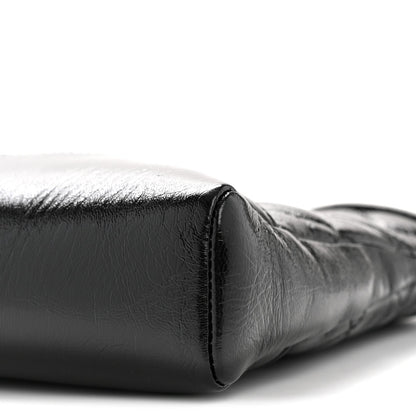 Shiny Crumpled Calfskin Quilted Mini 31 Shopping Bag Black