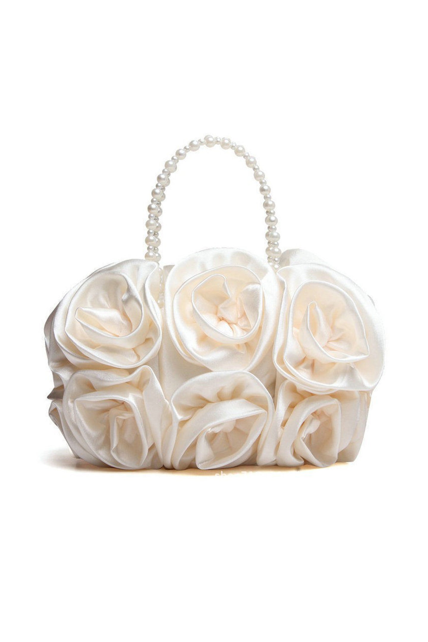 Bolso de mano con rosetas de satén y perlas 