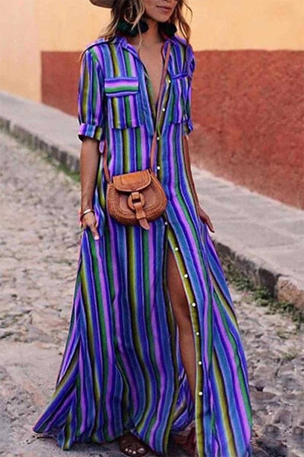 VESTIDO BOHEMIO DE RAYAS MULTICOLOR