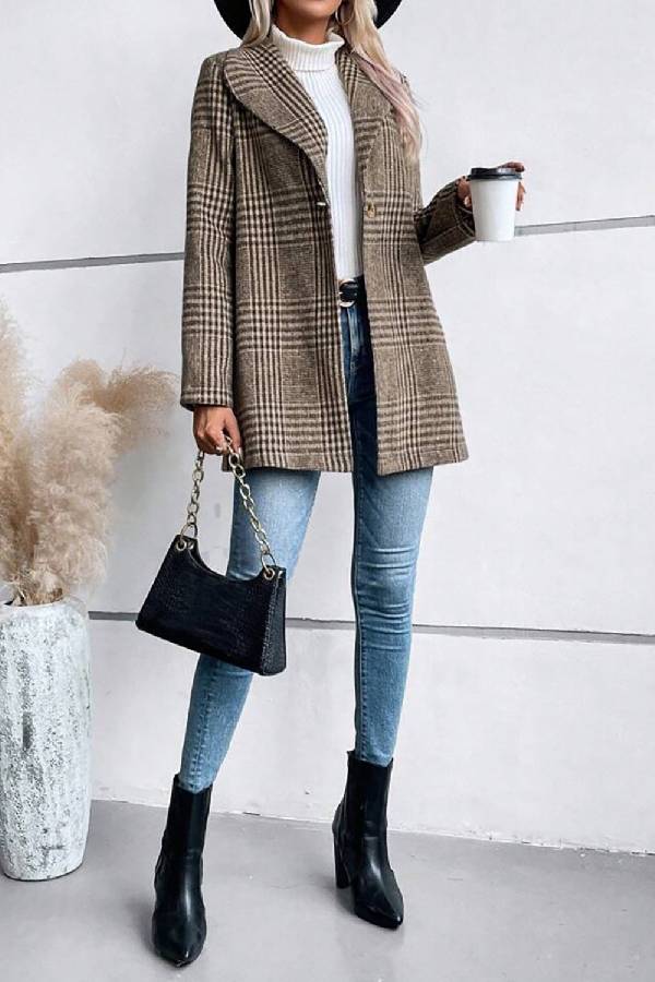 Chaqueta de manga larga con cuello a cuadros de Style Collection