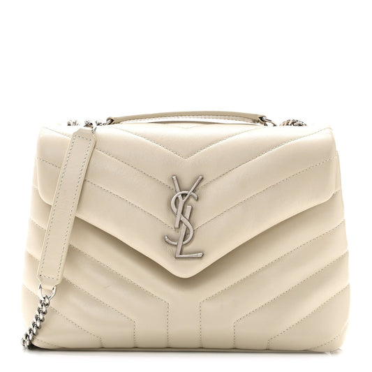 Calfskin Y Quilted Monogram Small Loulou Chain Satchel Ivory
