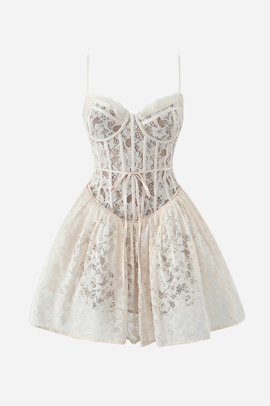 Minivestido con corsé de encaje floral 