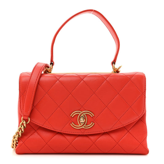 Lambskin Quilted Medium Trendy Spirit Top Handle Bag Orange