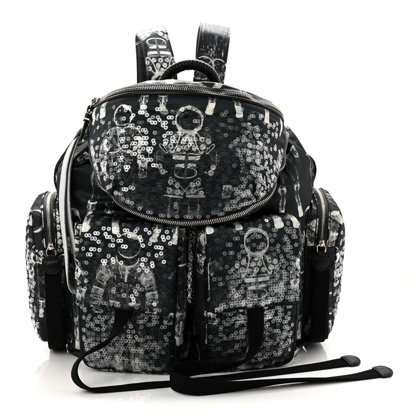 Sequin Nylon Lambskin Astronaut Essentials Backpack Black White