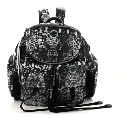 Sequin Nylon Lambskin Astronaut Essentials Backpack Black White
