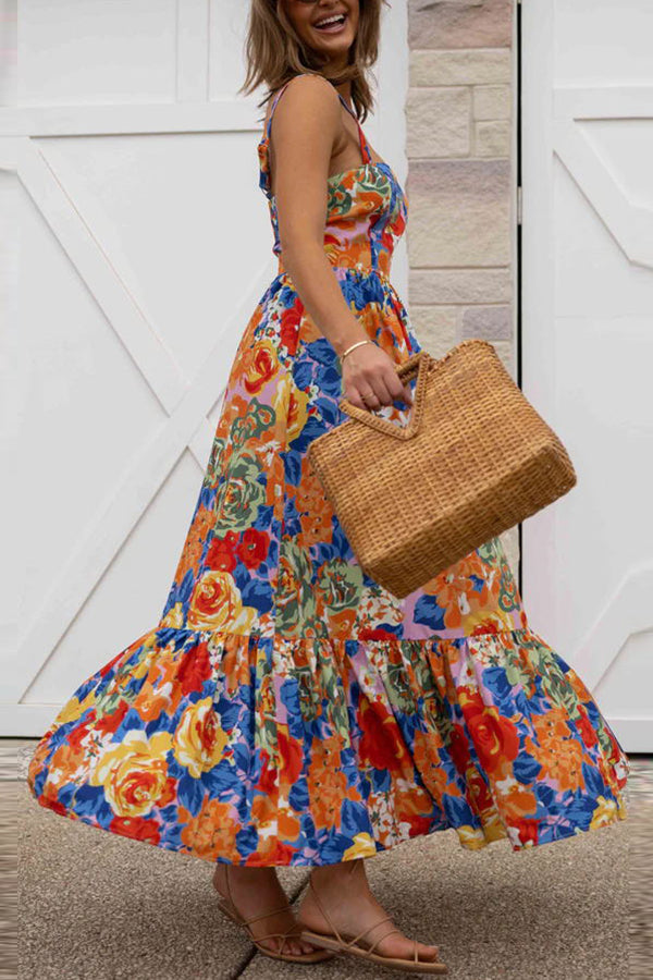 Vestido largo floral con tirantes ajustables y cuello cuadrado de Style Lover