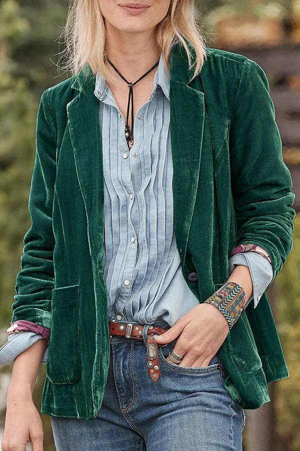 Blazer de terciopelo liso de manga larga con un botón 