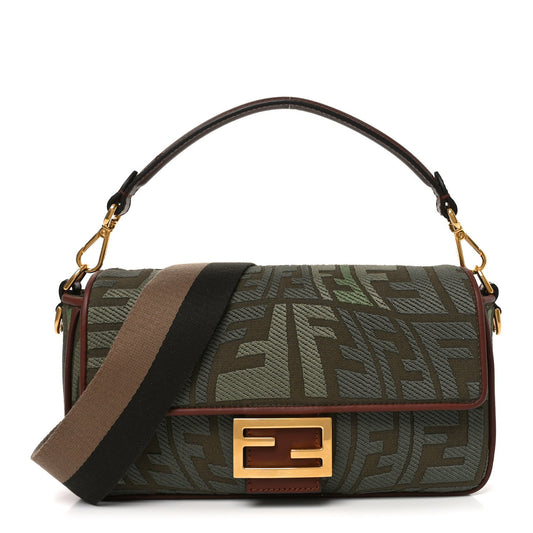 X SARA COLEMAN Canvas Vitello King FF Fish Eye Embroidered Baguette Amazzonia Ghianda