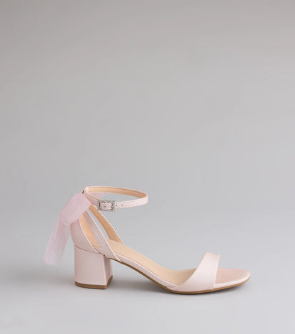 So Pretty Chiffon Bow Satin Block Heels