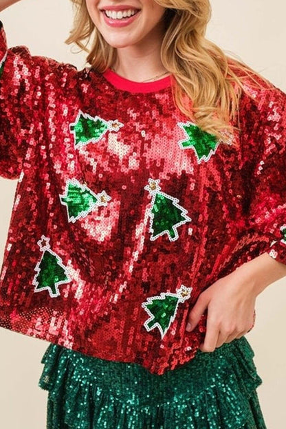 Camiseta navideña llamativa con lentejuelas