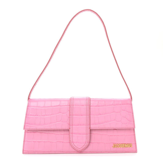 Calfskin Crocodile Embossed Le Bambino Long Pink