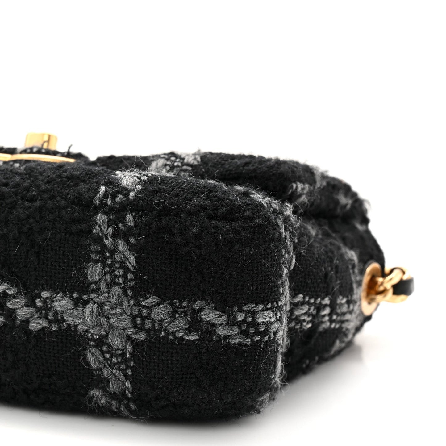 Wool Tweed Quilted Small Elegant Chain Flap Black Grey