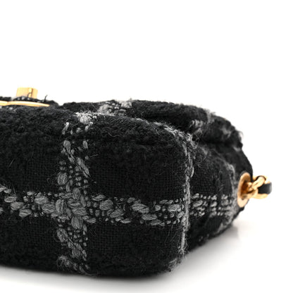 Wool Tweed Quilted Small Elegant Chain Flap Black Grey