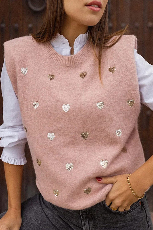 Suéter versátil sin mangas con cuello redondo y estampado de amor