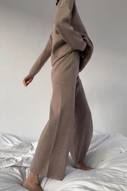Traje casual holgado de punto de color sólido