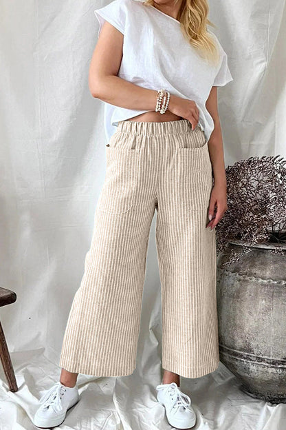 Pantalones rectos casuales de algodón y lino para mujer