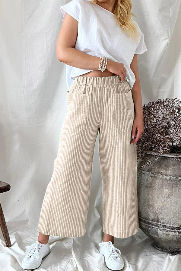 Pantalones rectos casuales de algodón y lino para mujer
