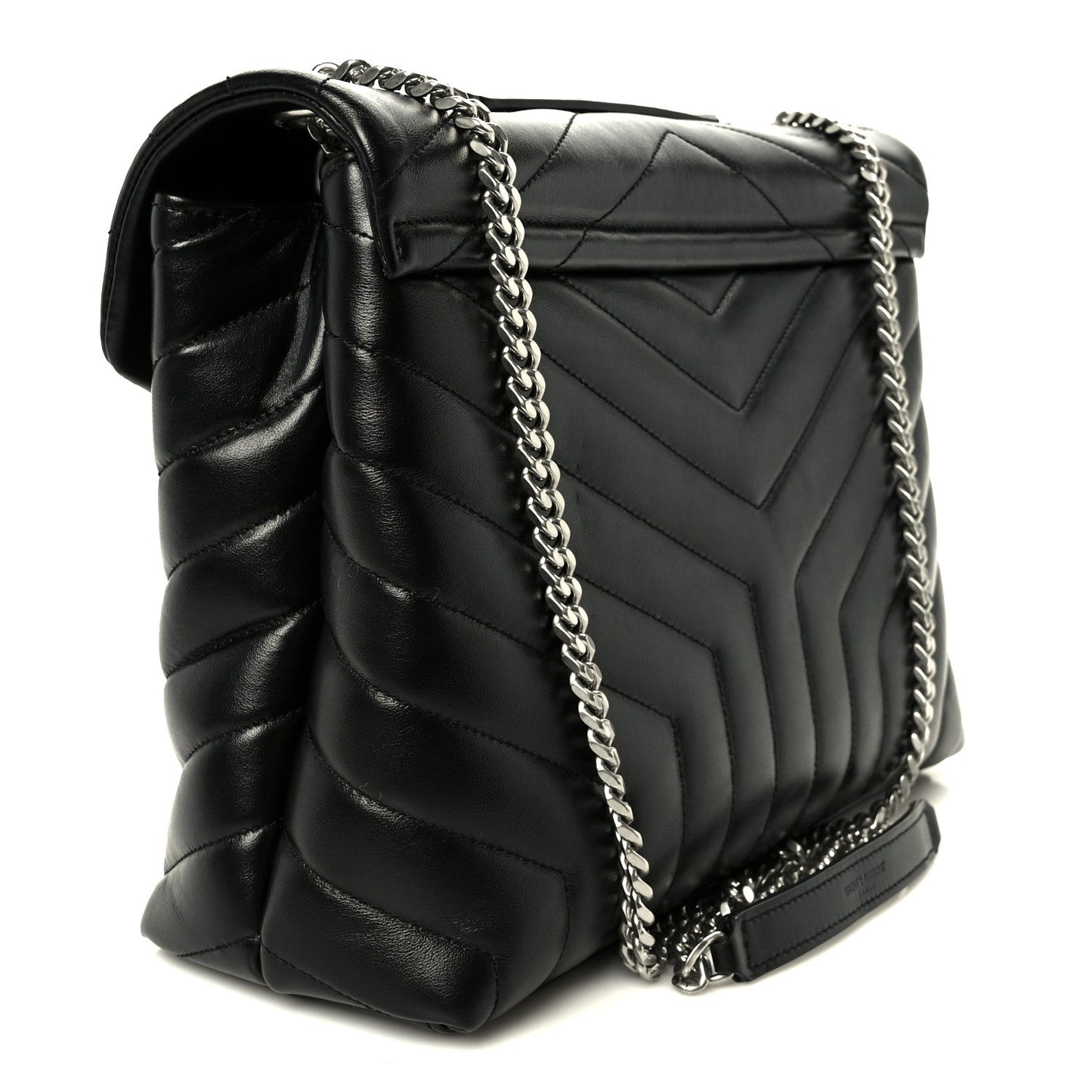 Calfskin Y Quilted Monogram Medium Loulou Chain Satchel Black