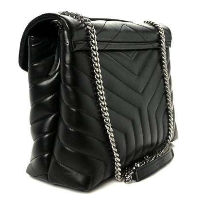 Calfskin Y Quilted Monogram Medium Loulou Chain Satchel Black