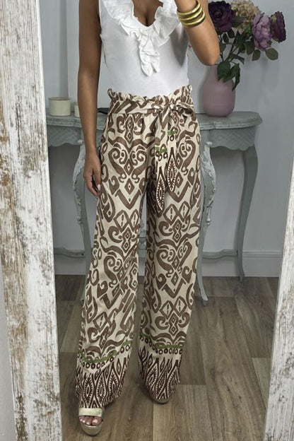 Pantalones con estampado tótem étnico y lazo en la cintura GALA