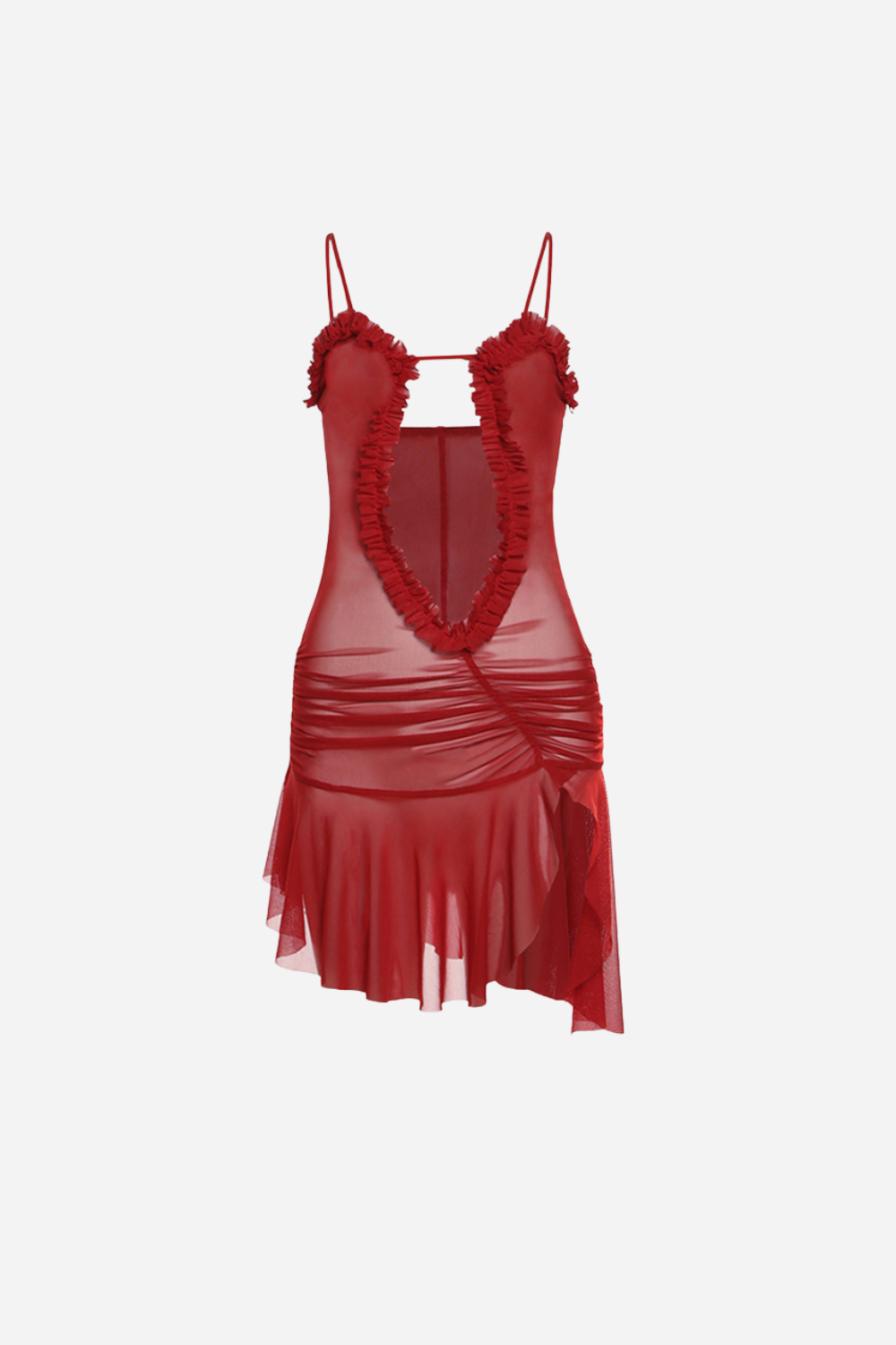 Minivestido lencero de malla con volantes y aberturas 