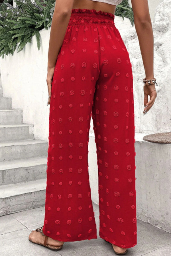 Pantalones casuales de cintura alta con pierna ancha y jacquard