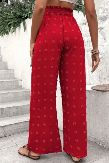 Pantalones casuales de cintura alta con pierna ancha y jacquard