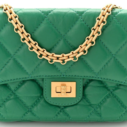 Aged Calfskin Quilted Reissue 2.55 Phone Holder With Chain Green