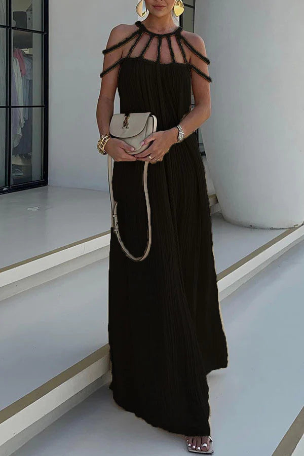 Vestido largo moderno y sofisticado de mezcla de lino con trenzas drapeadas