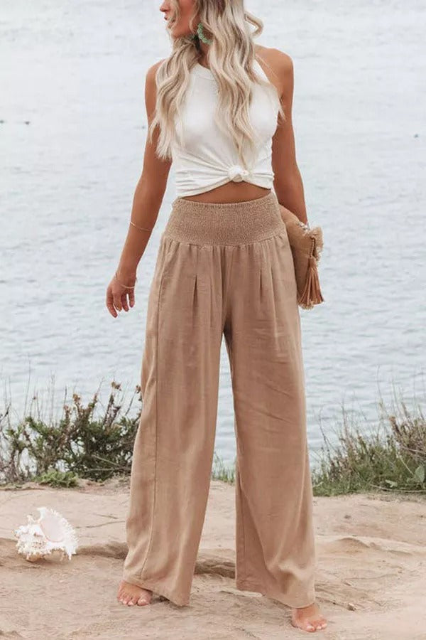 Pantalones fruncidos con bolsillos de mezcla de lino Fresh Air