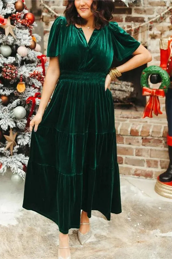 WOMEN__ VELVET TIERED MAXI DRESS