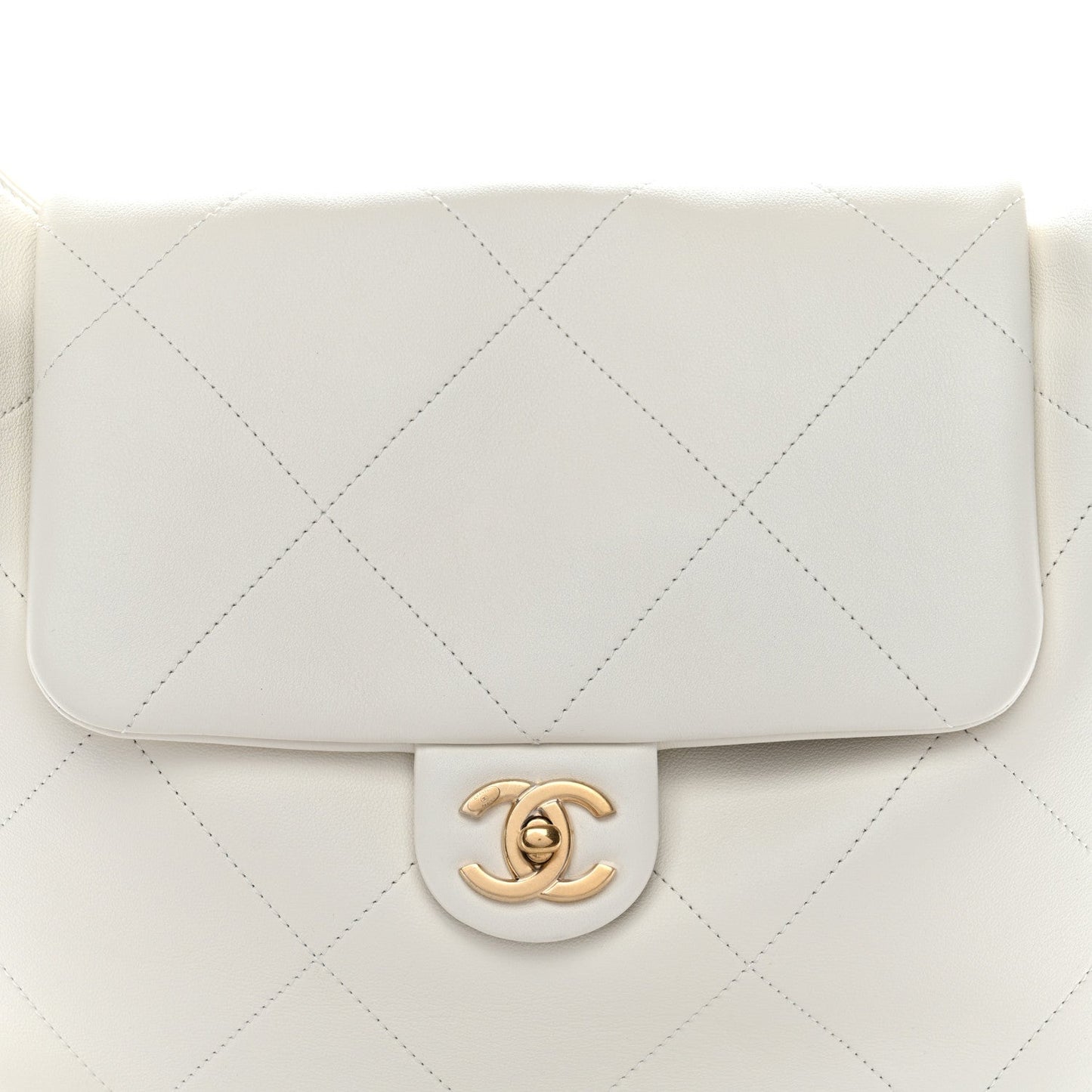 Calfskin Quilted Small Maxi Chain Hobo White