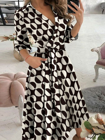 Maxi Dresses Long Sleeves Red Animal Print V-Neck Lace up Maxi Layered   Long Dress
