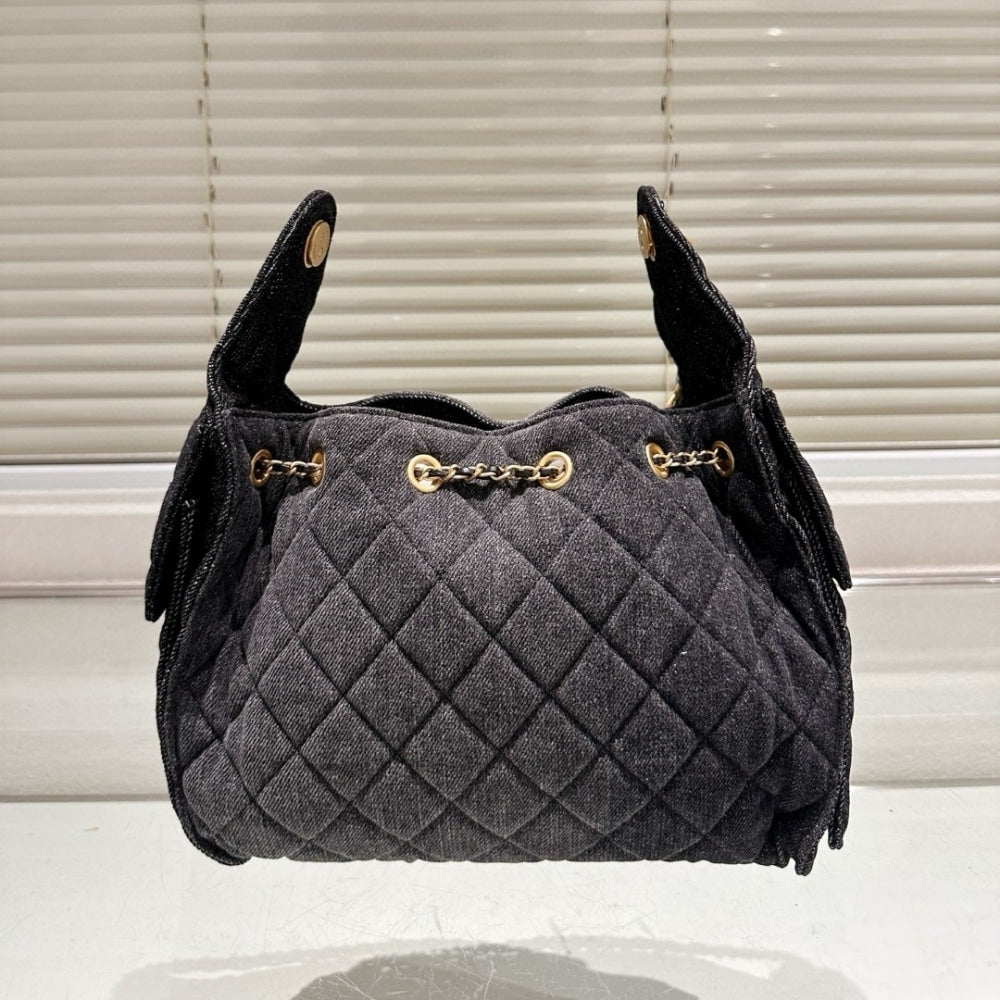CHANEL 25 SMALL HANDBAG WASHED DENIM BLACK 30CM AS5293 B20520 U0725