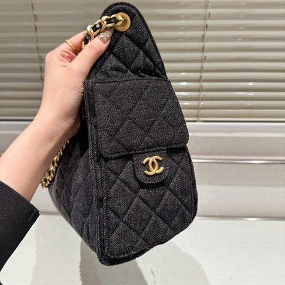 CHANEL 25 SMALL HANDBAG WASHED DENIM BLACK 30CM AS5293 B20520 U0725
