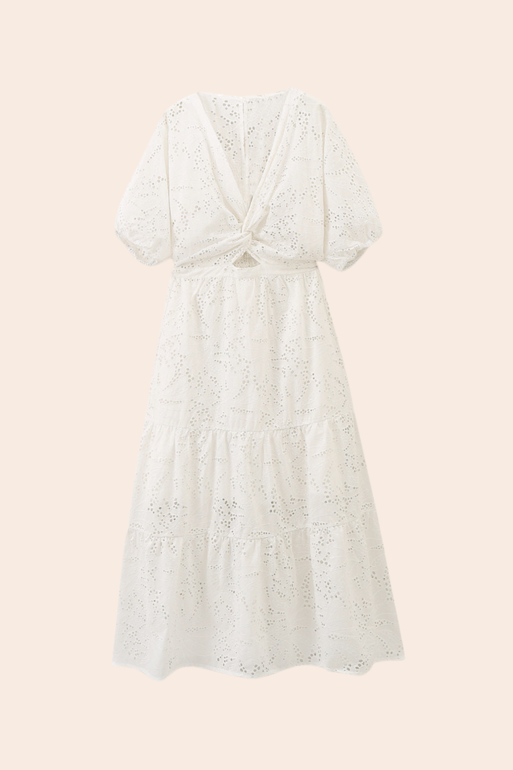 Vestido midi con encaje bordado y aberturas 
